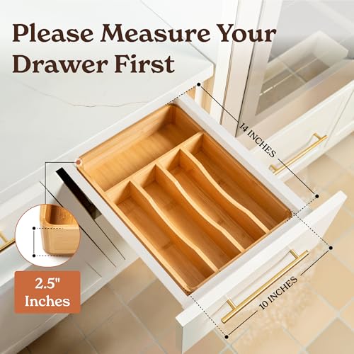 SMIRLY Silverware Drawer Organizer – Bamboo Kitchen Drawer Organizer, Adjustable Utensil Holder and Cutlery Tray, Drawer Dividers for Flatware and Kitchen Utensils - size: 5 Slot