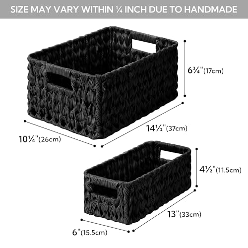 GRANNY SAYS Wicker Baskets for Storage, Wicker Storage Basket for Organizing, Large Woven Baskets, Waterproof Basket for Vanity, Home Decor, Black, 3-Pack - color: Black, size: 14½"L x 10¼"W x 7"H + 2x 13"L x 6"W x 4½"H