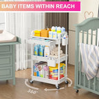 Goovilla 3 Tier Rolling Utility Cart Organizer with Removable Drawer, Stable and Sturdy White Rolling Storage Carts with 2 Lockable Wheels for Bathroom, Kitchen, Snack, Craft, Makeup, Baby Essentials - size: 3 Tier, style: White