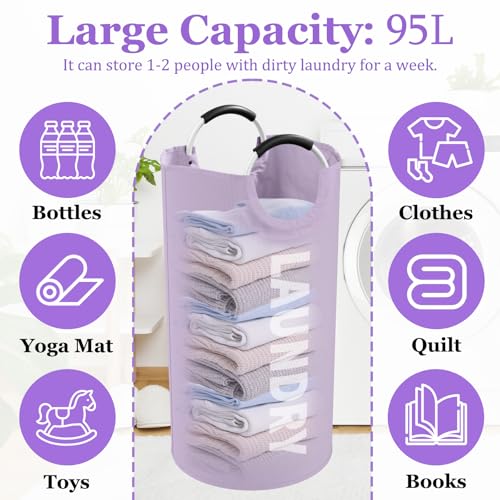 2Pack 95L Purple Collapsible Laundry Basket for Students, Large Laundry Hamper with Handles, Portable Dirty Clothes Hamper, 600D Oxford Fabric Storgae Basket for Bathroom, Dorm - color: 2Pcs Purple, size: L-95L