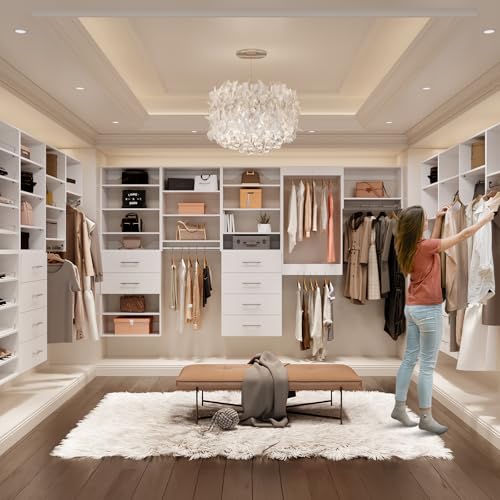 ROOMTEC Modular Closet System, 31.5" Shelf Closet Tower Wall-Mounted Closet Organizer, Wooden Tower for Walk-In Closets, Wardrobe Storage Kit, White - size: 31.5" Wide, style: Model 10