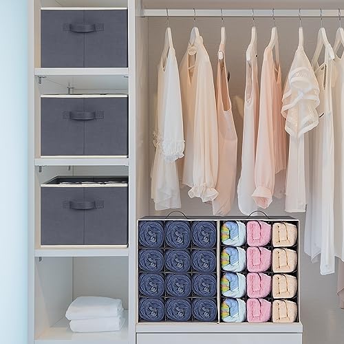 3 Pcs 12 Cell Large Size Pants Organizers for Clothes, Jeans, Sweater, T-shirt, Dress Stackable for Wardrobe Closet Drawer Organizer Storage Bin Container, Dark Grey - color: Dark Grey