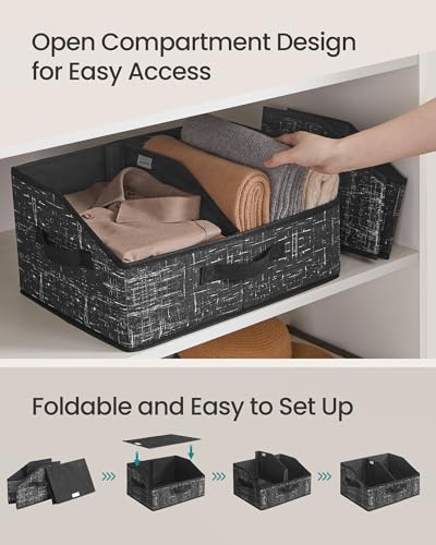 SONGMICS Set of 6 Storage Baskets, Foldable Storage Bins with Removable Dividers, Fabric Boxes, 15.7 x 11.8 x 7.9 Inches, Closet Organizers, 3 Handles, for Living Room, Ink Black URFB0140B01 - color: Ink Black