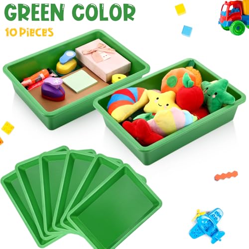 Hoteam 10 Pcs Flat Storage Organizer Tray Bin Paper Tray for Classroom Plastic Stackable File Organizer for School Office Teacher Book Organization(Green,13.78 x 9.84 x 3.15 Inch) - color: Green, size: 13.78 x 9.84 x 3.15 Inch