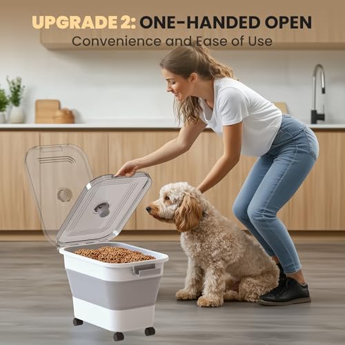 20-23 Lbs Dog Food Storage Container, Collapsible Dog Food Container with Transparent Airtight Lid,Multifunctional Pet Food Storage Container for Dog Cat,Rice,Flour,Pet Food Scoop and Dog Bowl - color: Clear/23 lbs