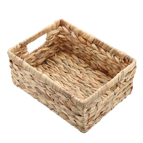 Wicker Basket for Shelf Water Hyacinth Storage Baskets with Built-in Handles Handwoven Natural Basket Bin for Bathroom Kitchen Home Decor,12 x 9 x 5 inches - size: 12"L x 9"W x 5"H