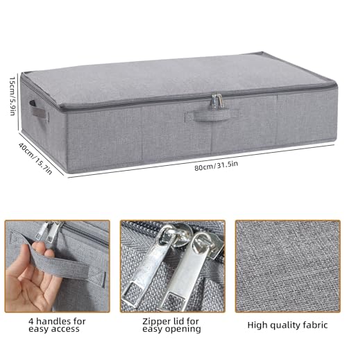 Underbed Storage Organizers, 31.5 x 15.7 x 5.9 Inch Container Bags with Lids, Storage Boxes With Handles for Blanket, Pillows, Shoes, Grey, 3 Pack - color: Grey, size: 31.5x15.7x5.9in(3-Pack)