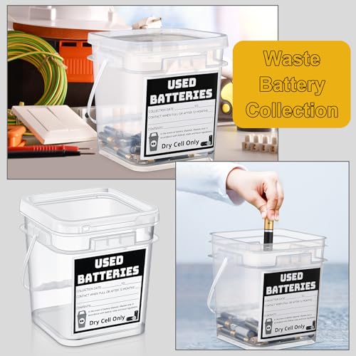 Baderke 1 Pack Battery Disposal Container Battery Recycling Container 1.32 Gallons Capacity Dry Cell Storage Recycling Bin with Label (Transparent) - color: Transparent