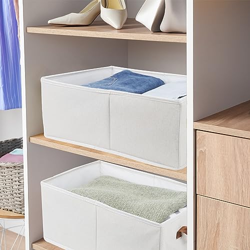 Fordonral Pack of 3 Large Capacity Storage Bins Closet Organizer System, Sturdy Foldable Boxes for Organizing Clothing, Sheets, Toys, Books - Shelf Shelves Basket Bin Linen White - color: White