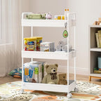 Ronlap 3 Tier Slim Rolling Storage Cart with Wheels Plastic Utility Cart Organizer for Snack Craft Art Postpartum Baby Diaper Nail Makeup in Bathroom Laundry Room Kitchen Bedside Narrow Space, White - color: White