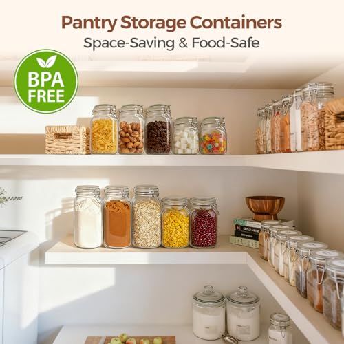 ComSaf Set of 3 Square Glass Jars with Airtight Lids (51 Oz), Wire Clamp Canisters for Pickling, Kombucha & Bulk Food, Wide Mouth Canning Jars for Space Saving Kitchen & Pantry Organization - size: 51oz*3