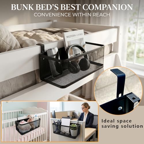 Bedside Caddy Shelf with Hook, Bed Shelf Organizer for Bunk Bed, Office Cubicle, Dorm Room, Holder for Phone, Snacks, Books (Black, 11*4.9*3.9 inch)