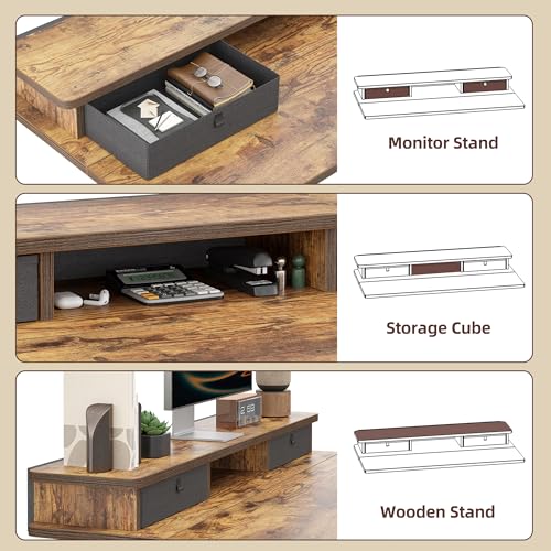 TIQLAB Standing Desk with Two Drawers, Stand Up Standing Desk Adjustable Height, Electric Sit Stand Table with Storage Shelf and Splice Board, 63 * 24 inch, Rustic Brown - color: Rustic Brown, size: 63*24 inch without keyboard tray