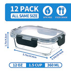 GULFLIN 24-Piece Small Glass Food Storage Containers with Lids Airtight, 1.5 Cup Meal Prep Containers Set, Microwave&Dishwasher Safe, Leak-Proof, BPA-Free, Grey - color: 12oz,Same Size - 12 Pack,Grey Set