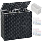 SETVSON Laundry Hamper with Lid Laundry Basket 132 L (35 Gal) Wicker Clothes Hamper, Handwoven Rattan Hamper with Handles and 4 Removable Liner Bags, 6 Mesh Bags for Laundry Bedroom Black - color: Black, size: 35.0 Gal
