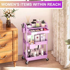 Goovilla 3 Tier Rolling Utility Cart Organizer with Removable Drawer, Stable and Sturdy Purple Rolling Storage Carts with 2 Lockable Wheels for Bathroom, Kitchen, Snack, Craft, Makeup, Baby Essentials - size: 3 Tier, style: Purple