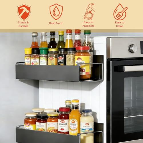 Magnetic Fridge Organizer, Spice Rack, Kitchen Organizers and Storage, Cabinet Organizer with Shelf, Pantry Organization for Countertop, Over the Door Storage with Detachable 2 Hooks