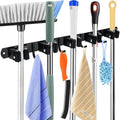Huryfox Mop and Broom Holder Wall Mounted - Sturdy Stainless Steel Rack with Utility Hooks, 5 Racks, 4 Hooks Adjustable Design and Multiple Storage Organiser Options, Perfect for Kitchen - size: 5 Racks and 4 Hooks