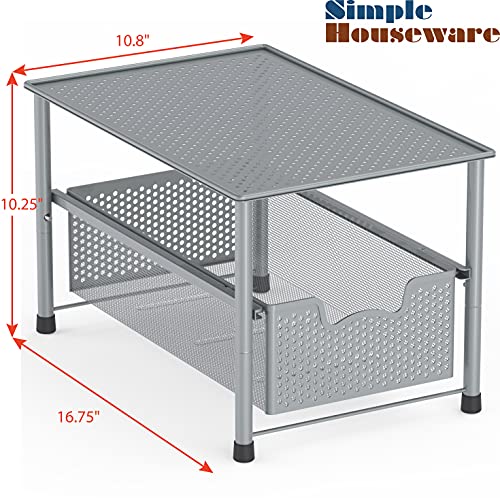 Simple Houseware Stackable Under Sink Cabinet Sliding Basket Organizer Drawer, Silver - color: Silver