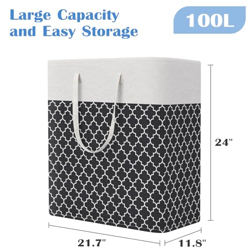 BlissTotes 3-Pack Laundry Basket, Freestanding＆Waterproof Laundry Hamper, Collapsible Tall Clothes Hamper with Easy Carry Handles for Clothes, Towels in the Family and Dorm,Clover Black,100L - color: Clover Black, size: 100L
