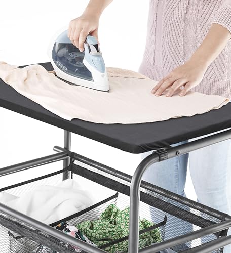 Whitmor Triple Laundry Sorter with Ironing & Folding Table - Rolling Laundry Sorter with Ironing Table - Gunmetal - size: 3 Section lroning Board，Black