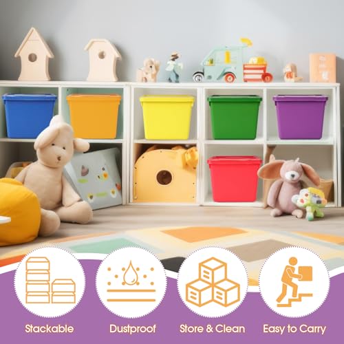 Potchen 6 Pack Cute Plastic Storage Bins with Lids Decorative Stackable Storage Boxes 9.8" ×7.3" ×5.7" Small Storing Totes for Organizing Craft Office Supplies (Colorful) - color: Colorful