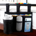Hanging Bedside Caddy, Bedside Organizer Bunk Bed Storage Bag Hanging Pocket for Camp Dorms & Hospital Bed Rails More (Black 4 Pockets)