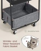 VASAGLE LILEA Collection - Storage Cart with Fabric Basket, 3-Tier Rolling Utility Cart with Wheels and Shelves, for Living Room Bedroom Kitchen, Ebony Black and Slate Gray ULRC001BE02 - color: Ebony Black + Slate Gray, style: 16.9"D x 11.8"W x 31.9"H