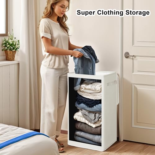 Odonata 75L Slim Laundry Hamper with Lid,Large Foldable Laundry Basket with Removable Bag and Handles Tall Collapsible Dirty Clothes Basket Great for Bedroom, Bathroom, Dorm, College,RV. (Beige, 75L) - color: Beige
