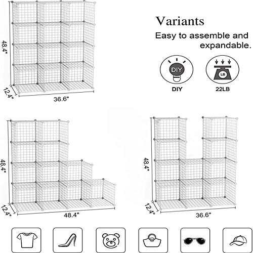 C&AHOME Wire Cube Storage, 12-Cube Storage Organizer Metal, C Grids Storage Bins Shelving, Modular Bookshelf Shelf, Closet Cabinet Ideal for Bedroom, Office 36.6”L x 12.4”W 48.4”H White - color: White