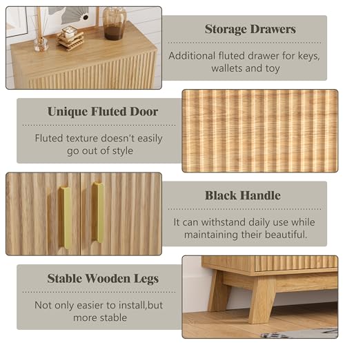HUANLEGO Shoe Cabinet Storage for Entryway, 4 Tier Fluted Shoe Storage Cabinet with 2 Drawers, Narrow Hidden Shoe Organizer with Adjustable Shelves, Freestanding Shoe Rack for Entryway, Hallway, Oak - color: Oak, size: 4 Tier