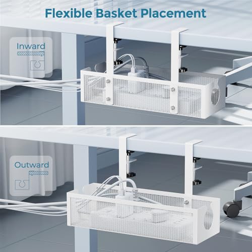 YECAYE No-Drill Metal Under Desk Cable Management Tray, Power Strip & Cable Organizer for Home Office,Under Desk Storage,Organizer Tray,White - color: White