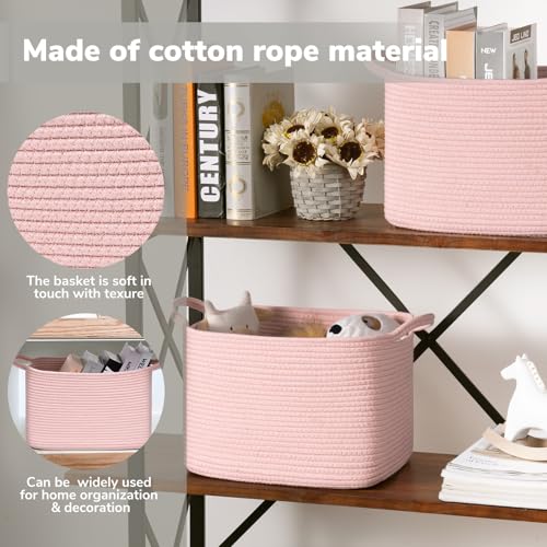 Goodpick Pink Storage Baskets for Organizing, Woven Rope Baskets for Shelves, Baby Basket for Nursery, Toy Storage Bins, Decorative Empty Gift Basket, 13" x 10" x 9" - color: Pink, size: 13"L x 10"W x 9"H