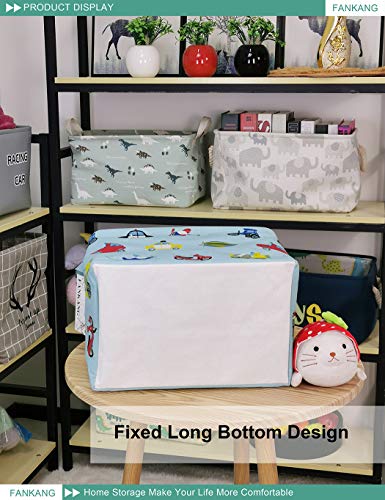 FANKANG Storage Basket,Nursery Hamper Canvas Laundry Basket Foldable with Waterproof PE Coating Storage, Office, Bedroom, Clothes,Toys (Rec-Car) - color: A Rec-Car-L
