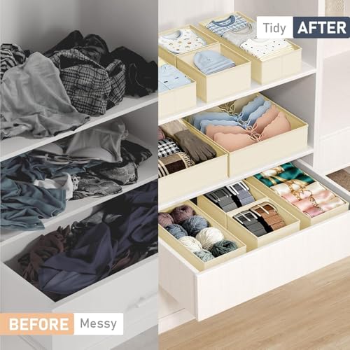 DIMJ Drawer Organizer Clothes 28 Pack - Foldable Baby Organizers and Storage Dresser Organizer for Bedroom, Closet Nursery Organization Dresser Dividers for underwear, Sock, Bra, Belt, Tie - color: Beige, size: 28 Pack
