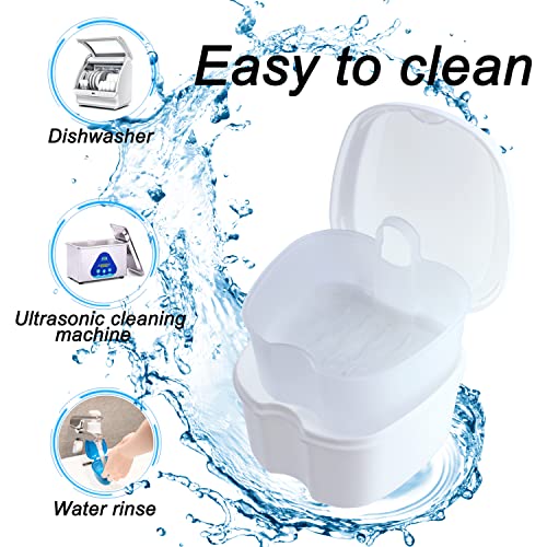 Denture Soaking Box Orthodontic Retainer Bath Case with Strainer Basket, False Teeth Container Dental Denture Bath Box Case Cup for Travel Cleaning - White - color: White