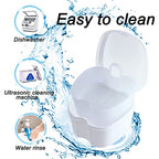 Denture Soaking Box Orthodontic Retainer Bath Case with Strainer Basket, False Teeth Container Dental Denture Bath Box Case Cup for Travel Cleaning - White - color: White
