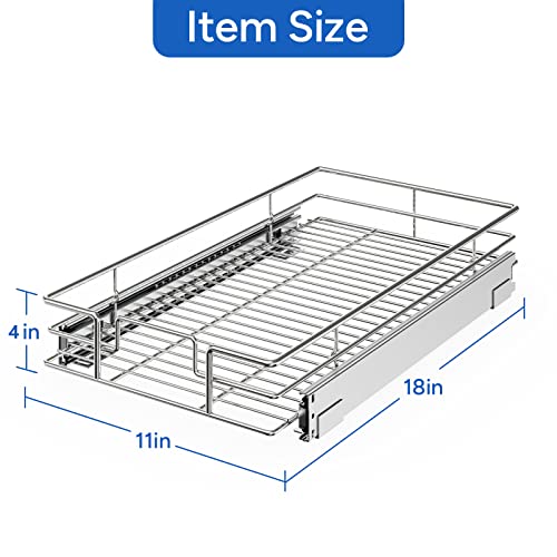 ROOMTEC Pull Out Cabinet Organizer, Cabinet Pull Out Shelves 11" W x 18" D, Heavy Duty Cabinet Drawers Slide Out Kitchen Cabinet Organizers Storage Shelf - color: 1 Tier, size: 11"W x 18"D