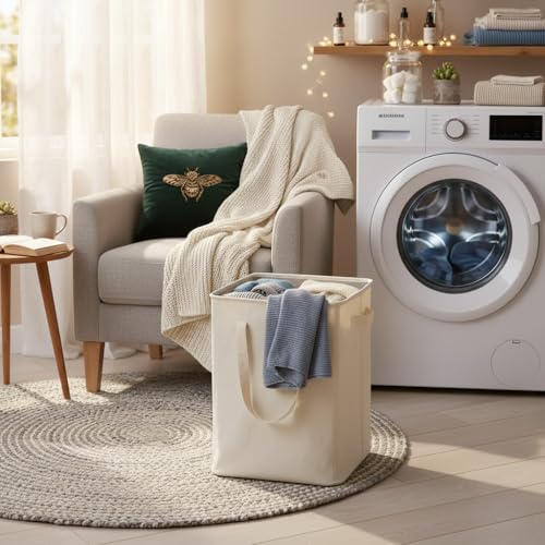 efluky Slim Laundry Basket, Narrow Laundry Hamper with Handles, Collapsible Dirty Clothes Hamper, Tall Laundry Bin for Laundry Room, Dorm and Bedroom, 90L Beige - color: Beige, size: 90L without Lid