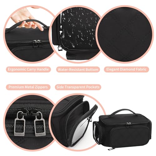 OCHEAL Makeup Bag,Travel Makeup Organizer Bag for Women with Zipper Pouch and Side Pocket, Multifunctional Compartments and Dividers,Toiletry Make up Case for Toiletries, Brushes & Beauty Tools-Black - color: 001_Black with multi-pocket, size: Medium
