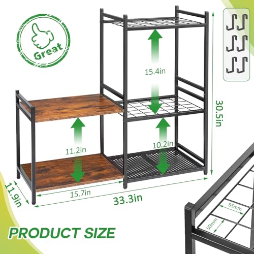 DAOUTIME Garage Tool Organizer with 2-tier Wooden Shelves, Yard Tool Organizer for Garage with 6 Hooks, Heavy duty Steel Garden Tool Rack Holds up to 35 Long Handled Yard tools for Storage, Black - size: 5 Tier