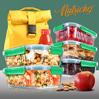 NutriChef 10-Piece Superior Glass Food Storage Containers Set (5 Containers + 5 Locking Lids),Stackable Meal-prep Design, BPA-free Airtight Clear Locking lids with Vent Lids & Air Hole, Wave - color: Wave Green