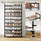 10 Tier Metal Shoe Rack, Tall Shoe Organizer Holds 40-50 Pairs, with Adjustable Flat or Angled Shelves, Shoe Storage Shelf for Closet, Entryway, Garage, Black - size: 10-Tier