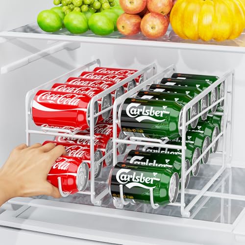 Canyave Soda Can Organizer Storage Rack, 2 Pack Stackable Beverage Soda Can Dispenser Organizer Holder for Refrigerator, Cabinet, Pantry (White) - color: White
