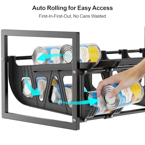 iSPECLE Expandable Can Storage Organizer Pantry, 2 Pack Large Capacity 80 Cans Pantry Organizers and Storage, Auto Rolling Dispenser & Stackable Holder for Deep Pantry Shelves, Black - color: 80 Cans, Black