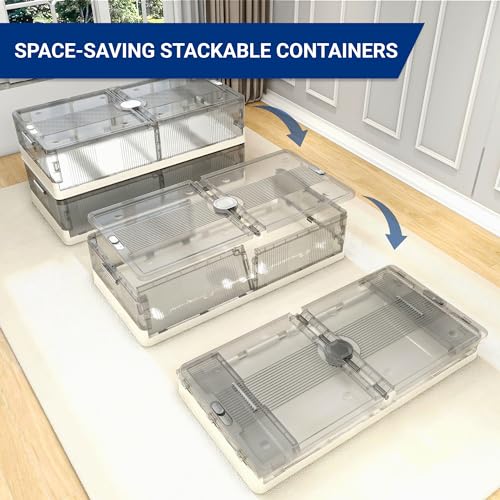 FLEXIMOUNTS 2-Pack Under Bed Storage with Wheels, 108 QT Large Collapsible & Stackable Containers, Foldable Organizer Bins for Blankets, Shoes, Books, Bedroom Closet - size: 2 pack - 27Gal