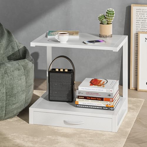 YAOHUOO 2-Tier Desktop Printer Stand with Fabric Drawer, Prtiner Table with Storage Shelf, Desk Organizer for Home Office,3D Printer,Fax Machine,Scanner, 17.3"x11.8" White - color: White, size: Middle