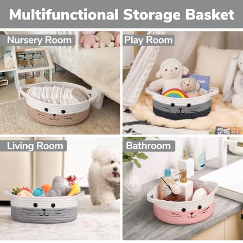 Cute Cat Toy Basket, Small Woven Basket for Organizing Living Room, Decorative Gift Baskets for Baby Shower, Pet Toys Storage, Mixed & Gray, 9.8 x 4 inches - color: Mix Gray, size: 9.8"W x 4"H