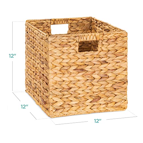 Best Choice Products 12x12in Hyacinth Baskets, Rustic Set Of 5 Multipurpose Collapsible Storage Organizer, Handwoven Laundry Totes for Bedroom, Living Room, Shelves w/Inserts - Natural - color: Natural, size: 12x12in