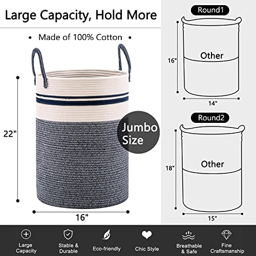 YOUDENOVA Woven Rope Laundry Hamper Basket, 72L Tall Laundry Basket, Baby Nursery Hamper for Blanket Storage in Bedroom-Large-Blue - color: Blue, size: Large(72L )